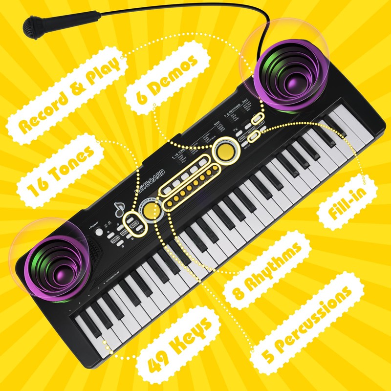 Drmukie 49 Key Kids Piano Keyboard Toy with Microphone Music