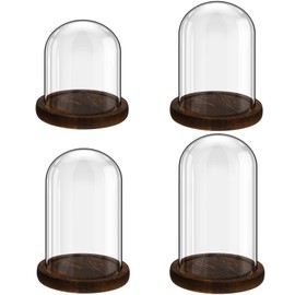 Suclain 4 Pcs Clear Glass Dome Cloche with Wood Base Glass Cloche Glass Dome with Base Tabletop Jar Display Case for Home Office Wedding