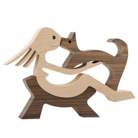 KINGNOW Desk Decorations Girl Figurines and Cat Ornaments Wooden Accent Decor Home Accessories Decorative Objects