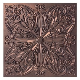 Art3d Decorative Ceiling Tile 2x2 Glue up, Lay in Ceiling Tile 24x24 Pack of 12pcs Spanish Floral in Antique Copper