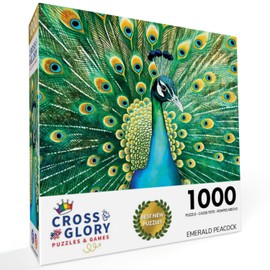 Cross & Glory - Emerald Peacock - 1000 Piece Jigsaw Puzzle for Adults with Stunning Peacock Artwork | Challenging Puzzle for Animal Lovers | Lasting Fun and Display