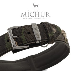 Michur Skully Camouflage Camo Leather Dog Collar Black Green Leather with Skull Studs Available in Various Sizes