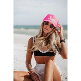 KATYDID Surf Foam Trucker Hat - Adjustable Trucker Hat with Mesh Netting - Fully Embroidered Trucker Hat for Women - Trendy Vintage Baseball Cap (Hot Pink)