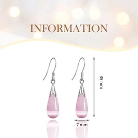 Natural White Opal Earrings in Sterling Silver,925 Sterling Silver Earrings for Women,Long Dangle Drop Earrings for Women Teen Girls (pink)