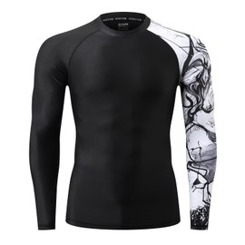 HUGE SPORTS Men's Performance Rash Guard Quick Dry UPF50+ Wetsuit Base Layer for Diving (Black Mustang,L)
