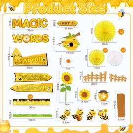 Faccito Bee Bulletin Board Decorations Bee Signpost Classroom Decor 3D Yellow White Papeer Fans Sunflower Paper Cutouts for Back to School First Day Window Door Blackboard Wall Party Supplies