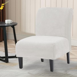 UCCONO Armless Accent Chair Slipcovers, Thick Velvet Slipper Accent Chair Covers Hotel Oversized Big Chairs, Removable Furniture Protector with Elastic Bottom, Machine Washable (White)
