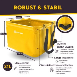BERGTIGER® Folding Bowl Camping 18 L / 21 L with Extra Handle I Foldable Outdoor Washing Bowl & Sink I Washing Bowl Foldable for Washing I Robust Camping Accessories (Sun Yellow/Black - 21 Litres)
