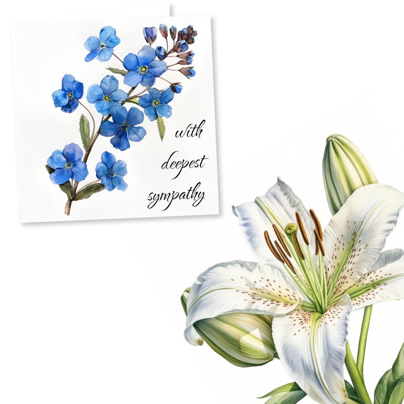 Forget-Me-Not Flower Sympathy Card - With Deepest Sympathy - Condolence