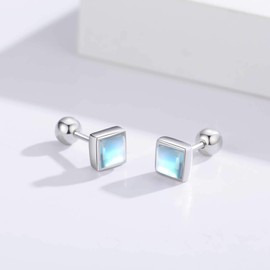 Cuoka Square Moonstone Earrings 925 Sterling Silver Rainbow Moonstone Stud Earrings