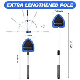 Baderke 8 Pcs 29 Inch Car Window Cleaner Kit Include Inside Windshield Cleaning Tool with Extendable Handle 5 Microfiber Bonnets 1 Ventilation Brush 1 Empty 50ml Spray Bottle Glass Wiper Kit(Blue)