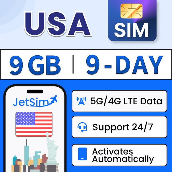 JetSim International Sim Card for USA 9 Days Unlimited Data