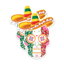 (2 Pack) Mexican Sugar Skull Mexican Flag Stickers - Mexico - 5 Inches On Longest Side - Premium Vinyl - for Cars, Trucks, Skateboards, Laptops - Made in USA - BMCS0548