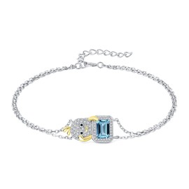 Jewelrypalace Cute Yellow Duck Emerald Cut Real London Blue Topaz Bracelet Women's Silver 925 Bangle with Stone Gold Jewellery Set, Bracelets Girls Adjustable Bangles Gold-Plated Gift for Women,