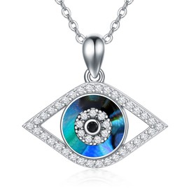 PEIMKO Evil Eye Pendant Necklace 925 Sterling Silver Greek Protection Jewelry Lucky Necklace for Women(abalone shell)