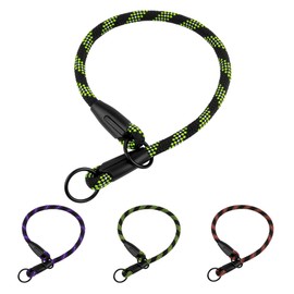 BronzeDog Rope Pro Training Dog Collar Braided No Pull Quick Release Round Lead Collars for Dogs Small Medium Large Puppy (XL - 23.6" Long, Green)