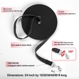 Siumouhoi Dog/Puppy Obedience Recall Training Agility Lead- 15 ft 20 ft 30 ft 40 ft 50 ft Dog Leash Long line -Training Leash ，Play, Camping, or Backyard (50Feet, Black)