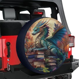 ThuhaTree Store Dragon with Book Spare Tire Cover with Or Without Backup Camera Hole, Dragon with Book Spare Tire Cover