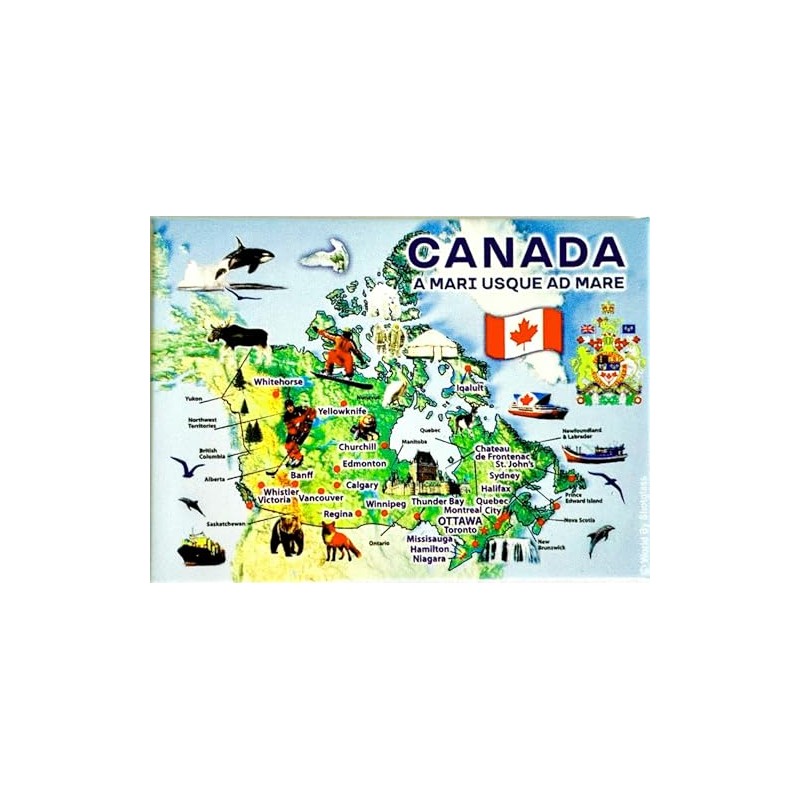 Canada Graphic Map and Attractions Souvenir Fridge Magnet 2.5" X