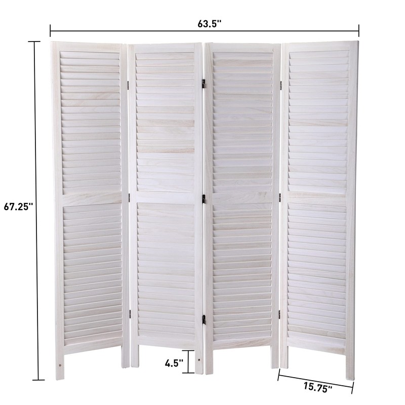 SANDINRAYLI 4 Panel Wood Louver Folding Screen, Room Divider, Portable
