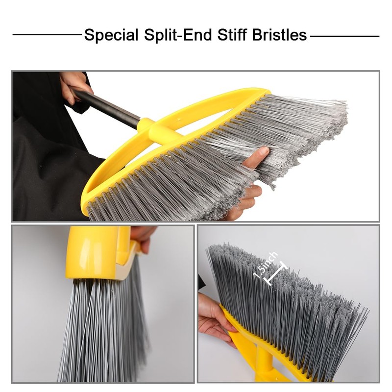 Long Handle Heavy Duty Broom and Dustpan Set, Outdoor and