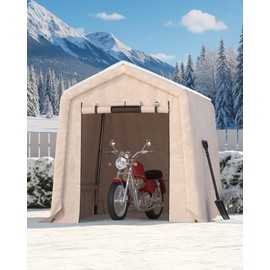 6x8FT Outdoor Portable Storage Shed with 2 Roll-Up Doors & Vents, 240G Heavy-Duty Shelter Waterproof PE Tarp, UV-Resistant Storage Sheds for Motorcycle, Firewood, Garden and Tools, Khaki
