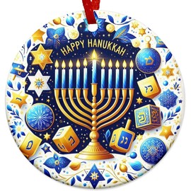 Decorlion 2024 Christmas Ornament - Happy Hanukkah Ceramic Ornament, Jewish and Christian Ornament, Christmas Tree Decoration, Hanging Ornament, Hanukkah Ornament