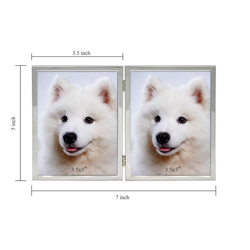 DECANIT 3.5x5 Picture Frame Double Hinged Silver Metal Thin Edge