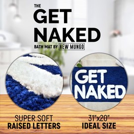 New Mungo Get Naked Bath Mat Blue - Cute Bathroom Rugs, Funny Bath Mat, 31" x 20"