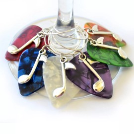 Atlantic Seaboard Trading Guitar Picks & Music Themed Wine Glass Charm/Markers -Set of 6 Choose Your Style - Music Note