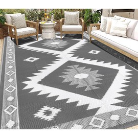 HEBE Outdoor Rug 9'x12' for Patios Clearance Waterproof Patio Mat Plastic Straw Rug Reversible RV Camping Tent Rug Outside Indoor Outdoor Area Rugs for RV,Deck,Beach,Balcony,Camper