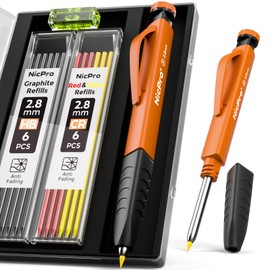 Nicpro Upgraded 3-IN-1 Carpenter Pencils Set with Finger Grip, 1Pcs Construction Pencil with 13 Refill & Mini Spirit Level, Deep Hole Marker Carpenter Tool, Mechanical Pencil for Architect Woodworking