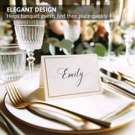 25 PCS Table Place Cards,Wedding Name Cards Place Cards with Double Gold Border for Weddings,Tented Wedding Name Cards for Table Setting Wedding Banquets Events Birthday Dinner Party