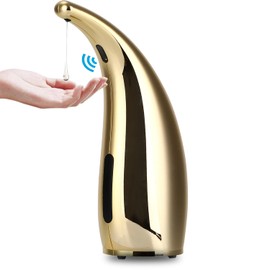MIFULY Soap Dispenser Automatic, Touchless Liquid Soap Dispenser, with Infrared Motion Sensor, Waterproof, Gold, 300ml/11oz