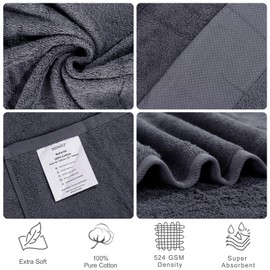 SEISSO Hand towels, guest towels, microfibre towels, terry towels, large towels, 90 x 180 cm large towels, super soft, highly absorbent and quick-drying bath towels (dark grey)
