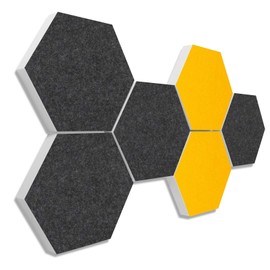 platino24 Acoustic Panels 6 Elements Colour Honeycomb Diameter 30 cm Anthracite + Sun Yellow I Sound Absorber Made of Basotect G+ with Acoustic Felt I Sound Insulation Wall and Ceiling I Acoustic