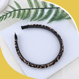 Ancnoz Thin Braided Leopard Head Band With Tooth Vintage Leopard Print Hairband Hair Hoop Non Slip Head Bands Hair Accessories for Women Fashion Make Up Skincare Headband Headwear