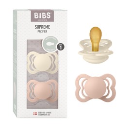 BIBS Supreme - Pack de 2 chupetes, sin bisfenol A, pezón simétrico, caucho natural/látex, fabricado en Dinamarca, 0-6 meses (paquete de 2), color marfil/rubor