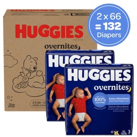 Huggies Size 3 Overnites Baby Diapers: Overnight Diapers, Size 3 (16-28 lbs), 132 Ct (2 Packs of 66), Packaging May Vary