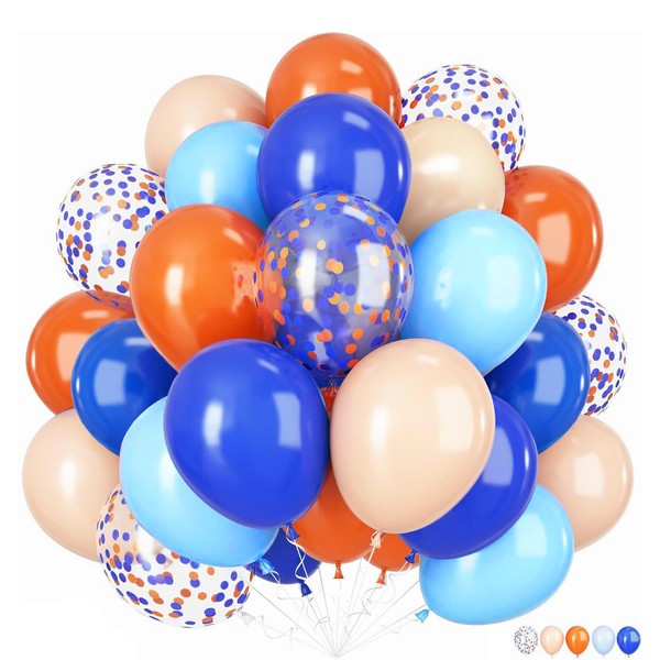 ZOOYOO 50pcs Balloons 12 Inch Blue Orange Confetti Latex Balloons
