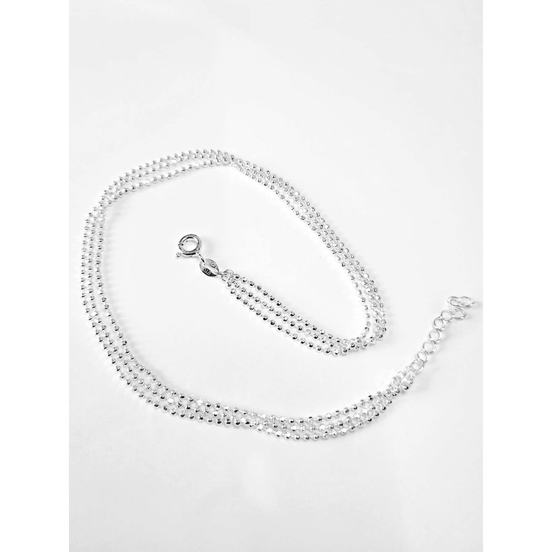 10.5 Inch 3-Strand Ball/Beaded Chain Sparkly Sterling Silver Anklet/Ankle Bracelet/Ankle