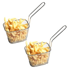 Odowalker 8 Pcs Mini Square Fry Baskets, 4.13×3.3×2.5inch Stainless Steel Fry Basket with Handle Steel French Fry Chip Basket French Fries Desk Food Presentation Mesh Basket Kitchen Cooking Tool