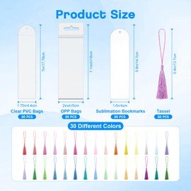 30 Pcs Sublimation Blank Bookmarks, Heat Transfer Metal Aluminum DIY Bookmark Bulk with 30 Pcs Colorful Tassels for DIY Bookmarks, Crafts, Reading Gifts (5.9" x 1.6")