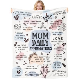 twirush New Mum Gifts, 50"x 60" Mama Daily Affirmations Blanket, Present for First Time Moms, Mummy to Be, Pregnant Women on Birthday, Mother's Day, Christening (Blue)