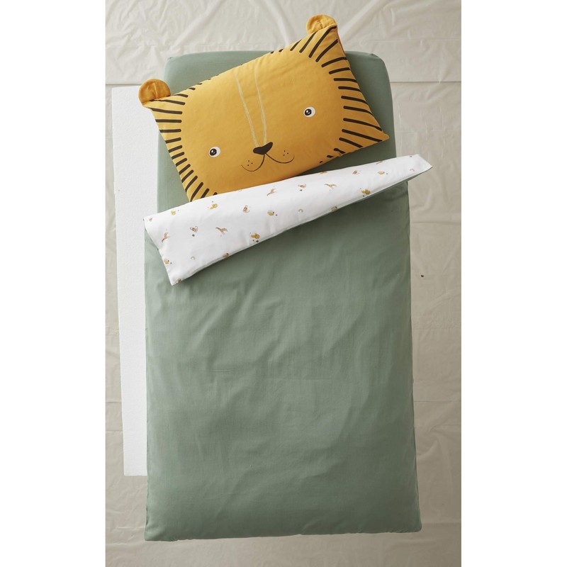 Vertbaudet Baby Reversible Duvet Cover, Little Lion, Tanzania, Wool White,