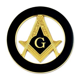 Square & Compass Round Masonic Auto Emblem - [Black & Gold][3'' Diameter]