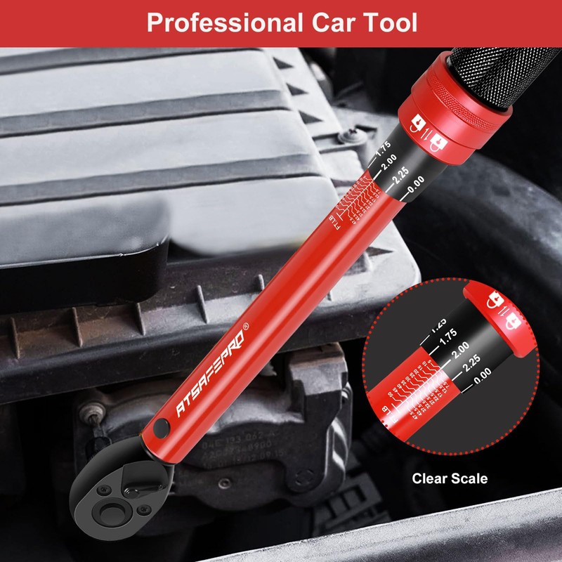 ATsafepro 3/8-Inch Drive Click Torque Wrench,Dual-Direction Adjustable,72-Tooth Dual Range Scales-5-50Ft-Lb/6.8-68Nm,Quick