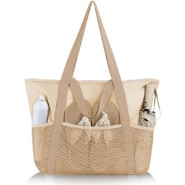 Bolso Grande de Playa, Mano, Piscina y Viaje para Mujer, Impermeable, Antiarena, Secado Rápido, Plegable, con Bolsillo de Malla con Cremallera, Ideal para Viajes, Compras, Campamento y Uso en Invierno
