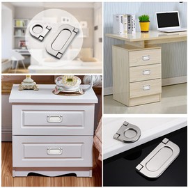 XNJIHWA 4Pcs Pull Flush Cupboard Handle Invisible Handles 2 Models Flat Drawer Handles Stainless Steel for Furniture Drawer Cabinet Wardrobe Accessories (Silver)
