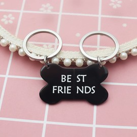 Eilygen Best Friends Bone Dog Tag Keychain Set Dog Friends Collar Tag Puppy Owner Lover Gifts Dog Gifts (Best Friends Black)